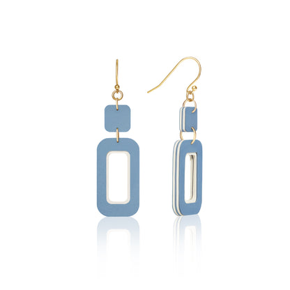 Blue & Cream Double-Drop Rectangle Earrings