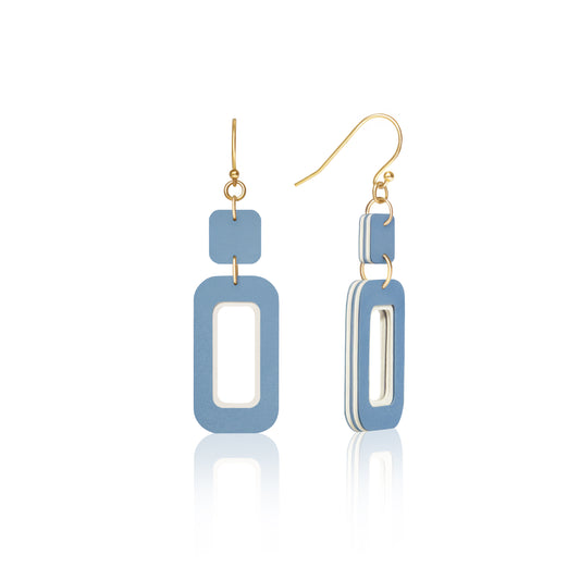 Blue & Cream Double-Drop Rectangle Earrings