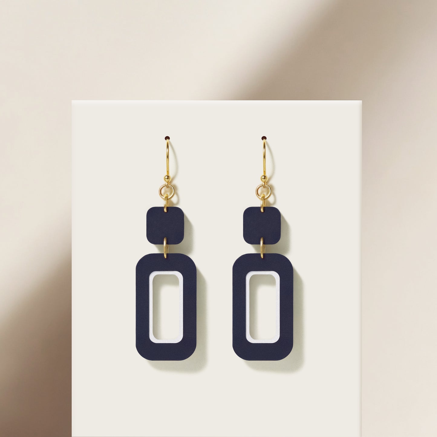 Navy & White Double-Drop Rectangle Earrings