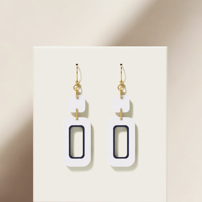 White & Navy Double-Drop Rectangle Earrings