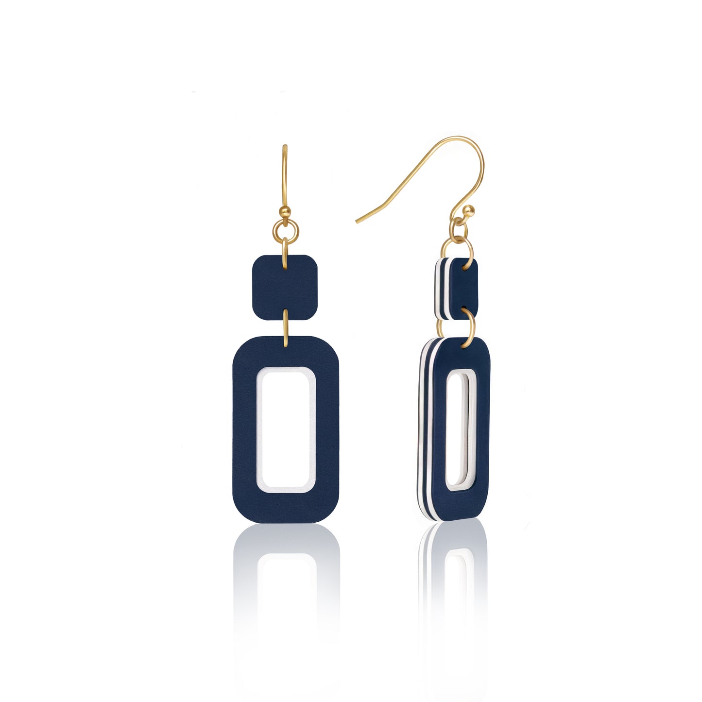 Navy & White Double-Drop Rectangle Earrings