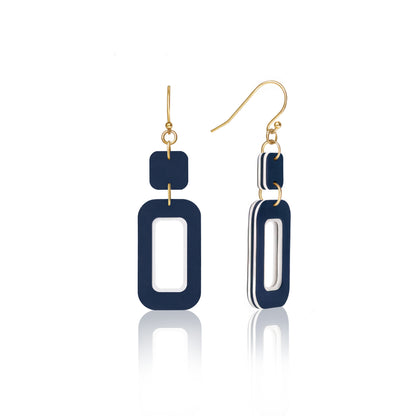 Navy & White Double-Drop Rectangle Earrings