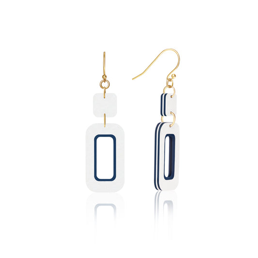 White & Navy Double-Drop Rectangle Earrings