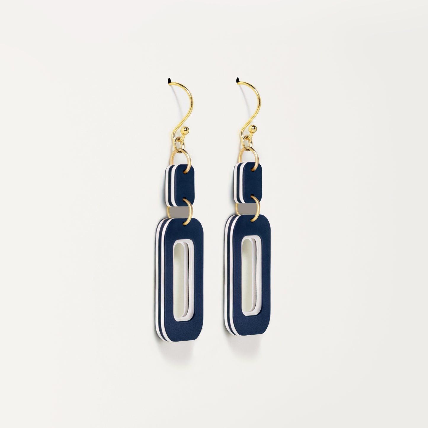 Navy & White Double-Drop Rectangle Earrings