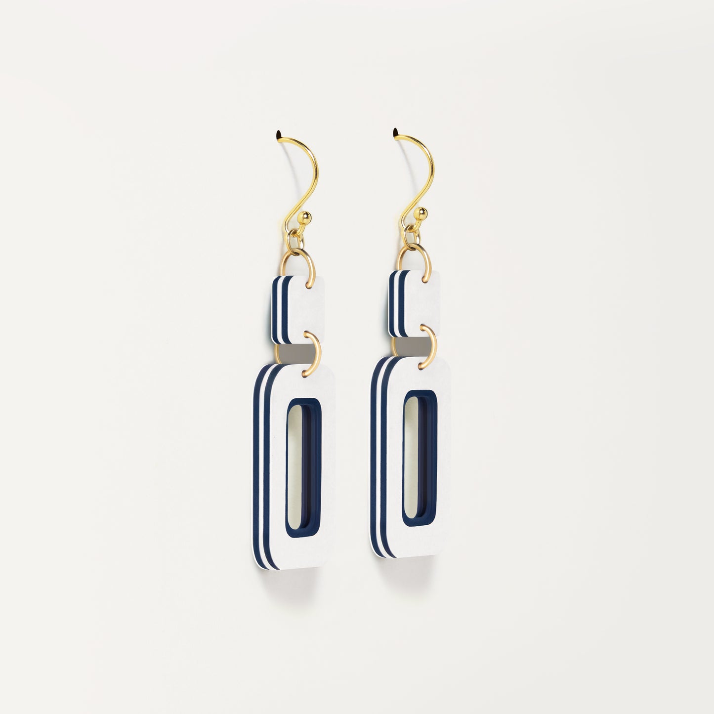 White & Navy Double-Drop Rectangle Earrings