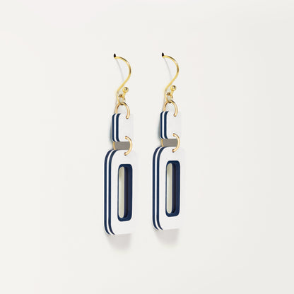White & Navy Double-Drop Rectangle Earrings