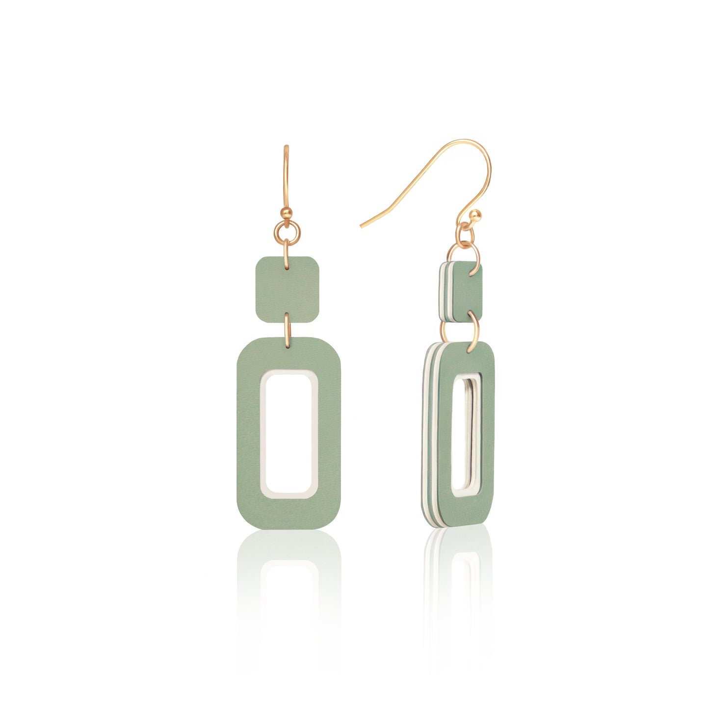 Green & Cream Double-Drop Rectangle Earrings