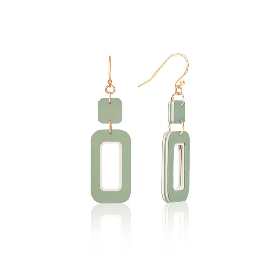 Green & Cream Double-Drop Rectangle Earrings