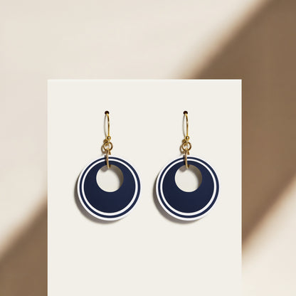 Navy & Pearlescent White Circular Earrings