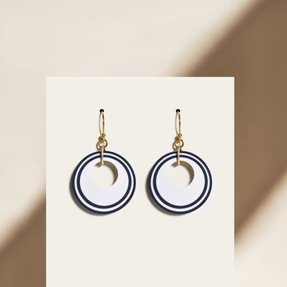 Pearlescent White & Navy Circular Earrings