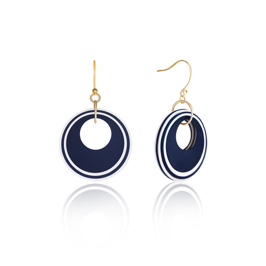 Navy & Pearlescent White Circular Earrings