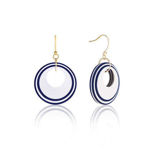 Pearlescent White & Navy Circular Earrings