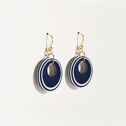 Navy & Pearlescent White Circular Earrings