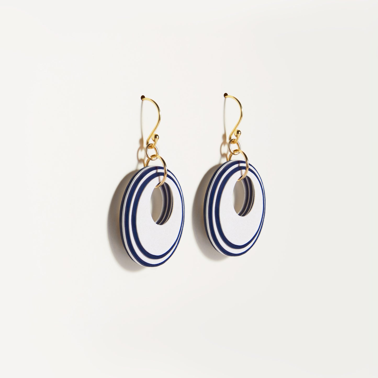 Pearlescent White & Navy Circular Earrings