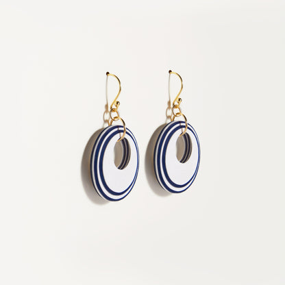 Pearlescent White & Navy Circular Earrings