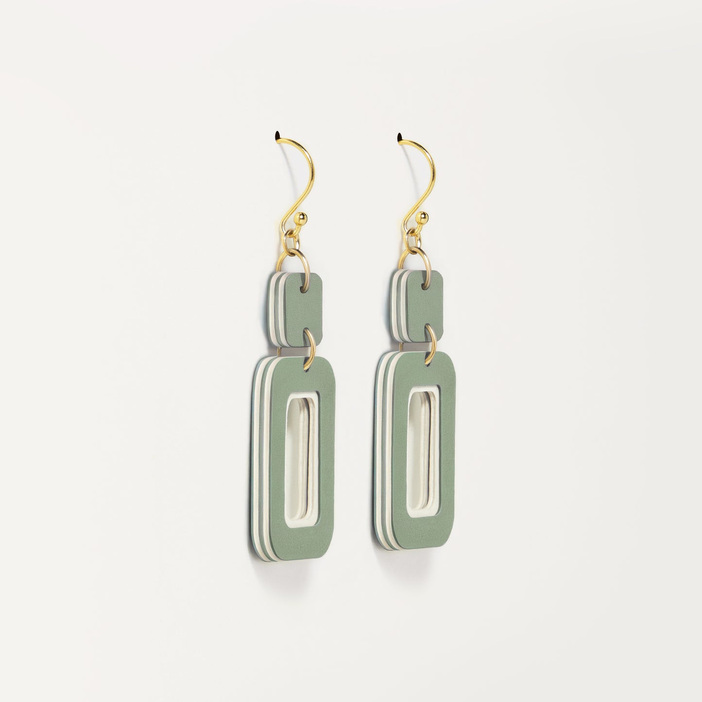 Green & Cream Double-Drop Rectangle Earrings
