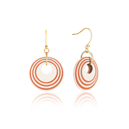 Cream & Terracotta Stripey Circular Earrings