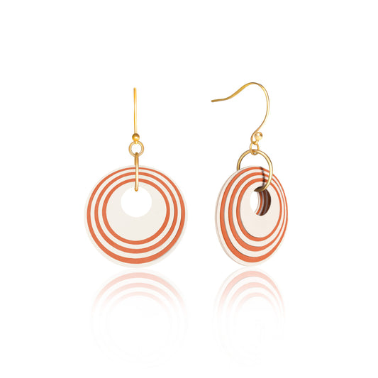 Cream & Terracotta Stripey Circular Earrings