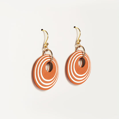 Terracotta & Cream Stripey Circular Earrings