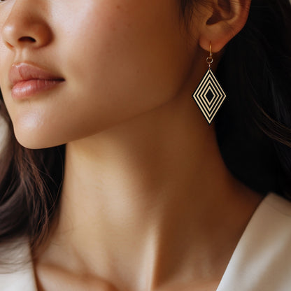 Black & Pearlescent White Diamond Geometric Earrings