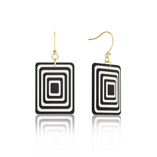 Black & Pearlescent White Rectangle Geometric Earrings