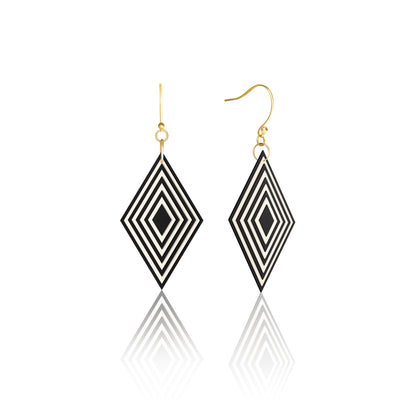 Black & Pearlescent White Diamond Geometric Earrings