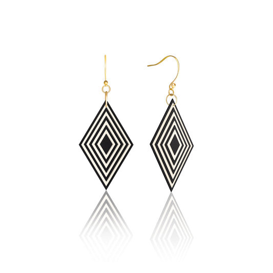 Black & Pearlescent White Diamond Geometric Earrings