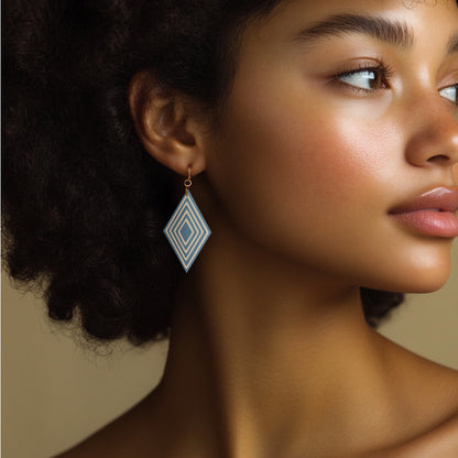 Blue & Cream Diamond Geometric Earrings
