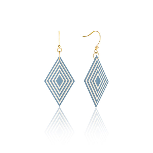 Blue & Cream Diamond Geometric Earrings