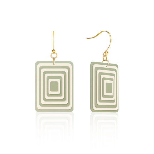 Green & Cream Rectangle Geometric Earrings