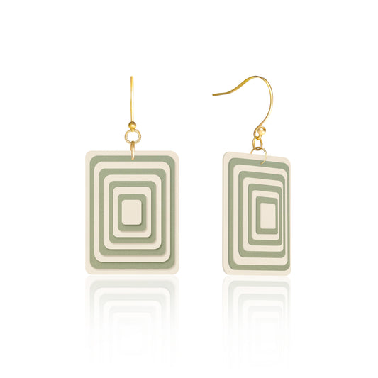 Cream & Green Rectangle Geometric Earrings