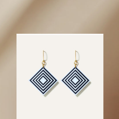 Blue & Navy Diamond Geometric Earrings