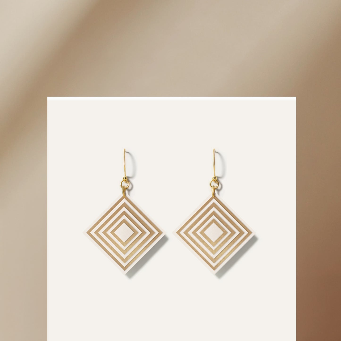 Cream & Pearlescent Taupe Diamond Geometric Earrings