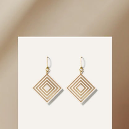 Cream & Pearlescent Taupe Diamond Geometric Earrings