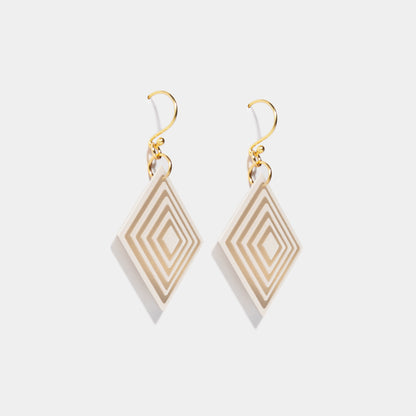 Cream & Pearlescent Taupe Diamond Geometric Earrings