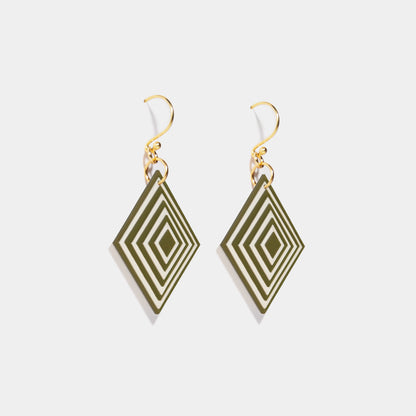 Khaki & Cream Diamond Geometric Earrings