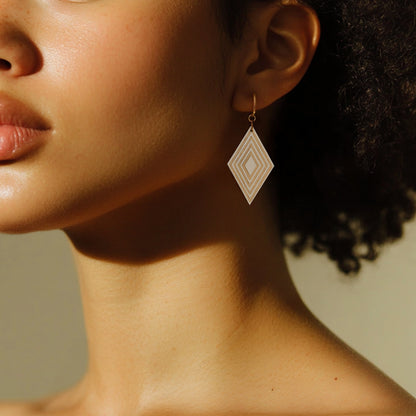 Cream & Pearlescent Taupe Diamond Geometric Earrings