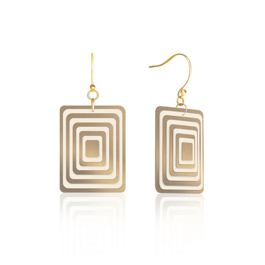 Pearlescent Taupe & Cream Rectangle Geometric Earrings