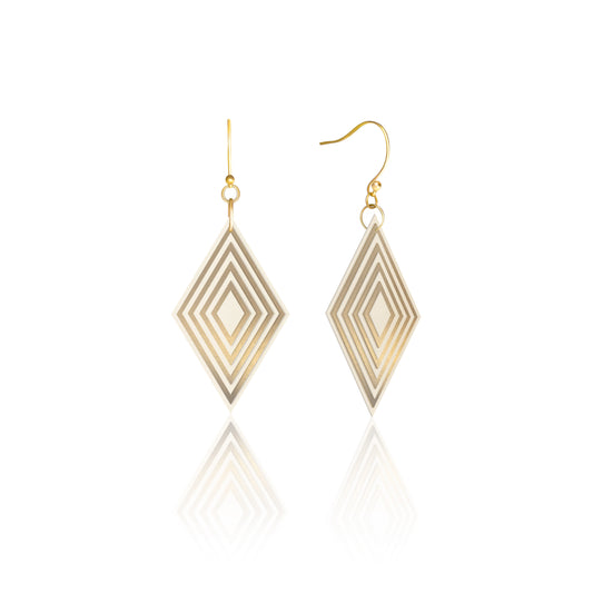 Cream & Pearlescent Taupe Diamond Geometric Earrings