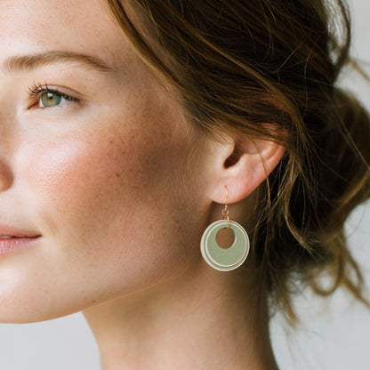 Green & Cream Circular Earrings