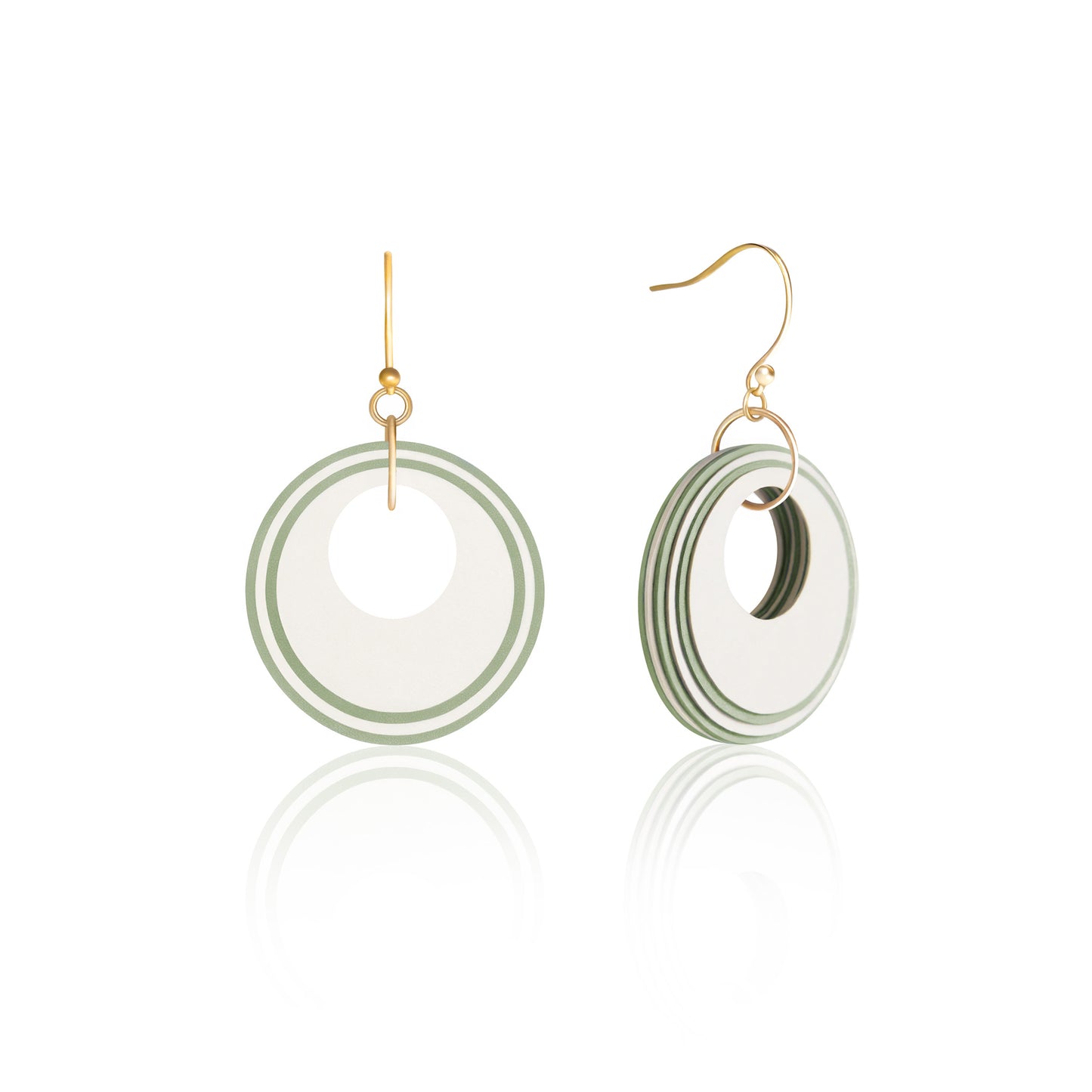 Cream & Green Circular Earrings