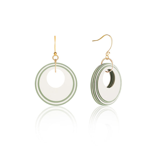 Cream & Green Circular Earrings