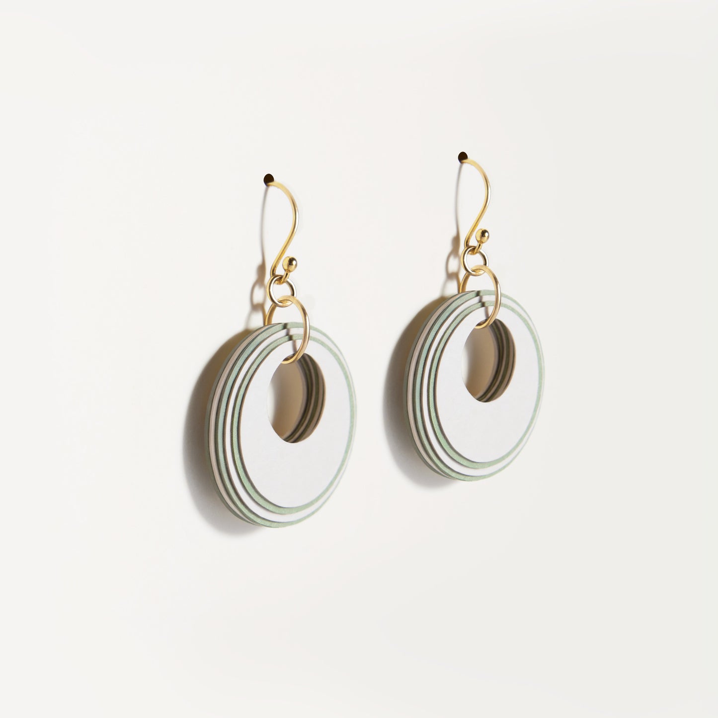 Cream & Green Circular Earrings