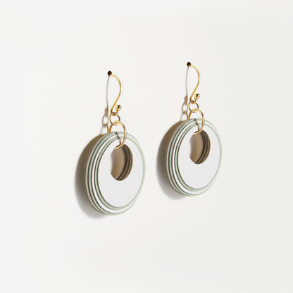 Cream & Green Circular Earrings