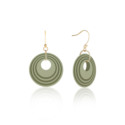 Olive & Khaki Stripey Circular Earrings