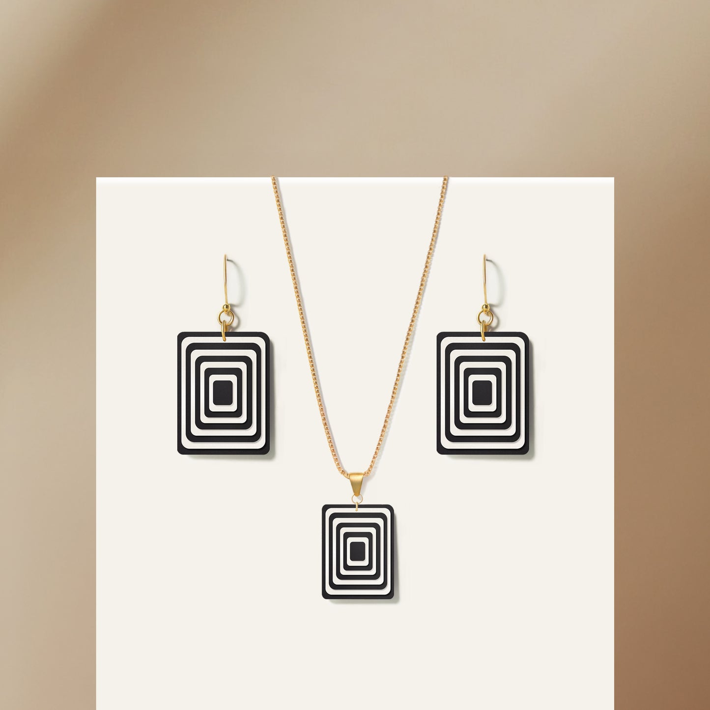 Black & Pearlescent White Rectangle Geometric Matching Set
