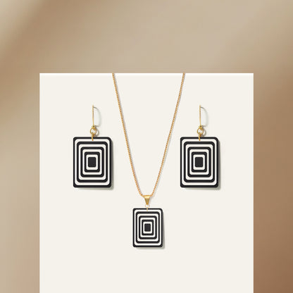 Black & Pearlescent White Rectangle Geometric Matching Set