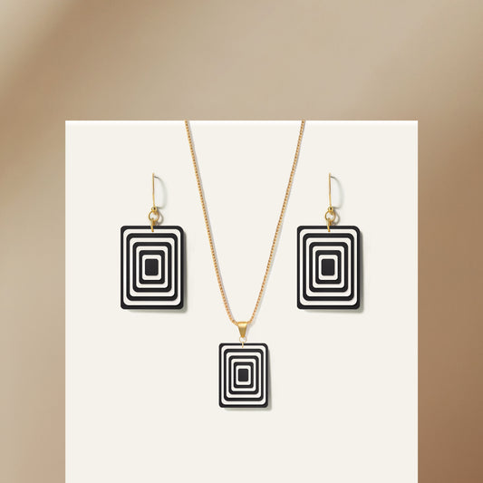 Black & Pearlescent White Rectangle Geometric Matching Set
