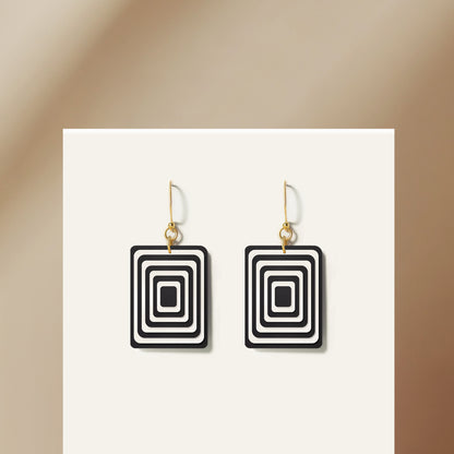 Black & Pearlescent White Rectangle Geometric Earrings