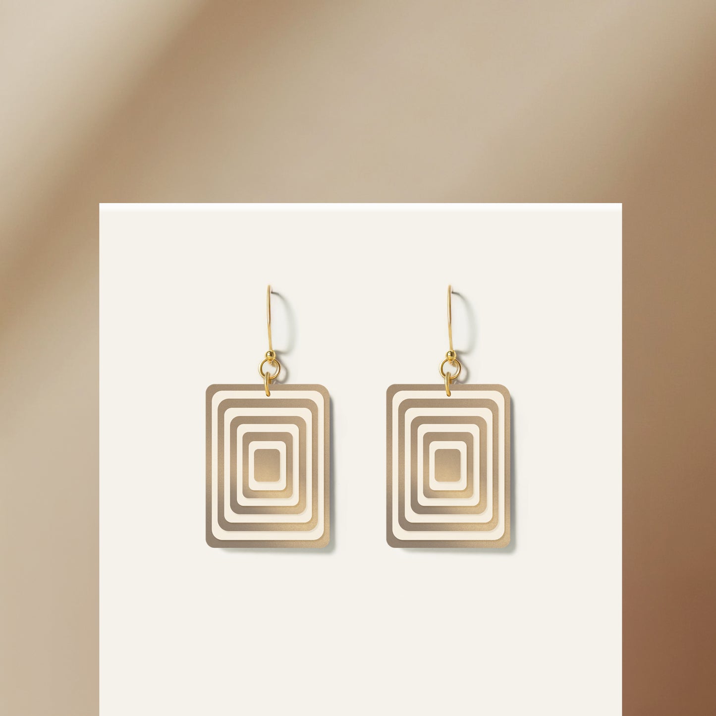 Pearlescent Taupe & Cream Rectangle Geometric Earrings